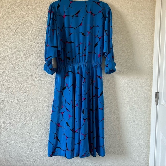 On The Rocks Vtg Dress Fit Sz Medium Blue Pink  3/4 Sleeves Cross Front Chest - Picture 12 of 12
